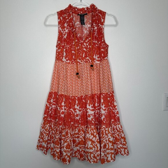 Chelsea & Theodore Dresses & Skirts - Chelsea & Theodore Floral Tiered Patchwork Dress XS Orange